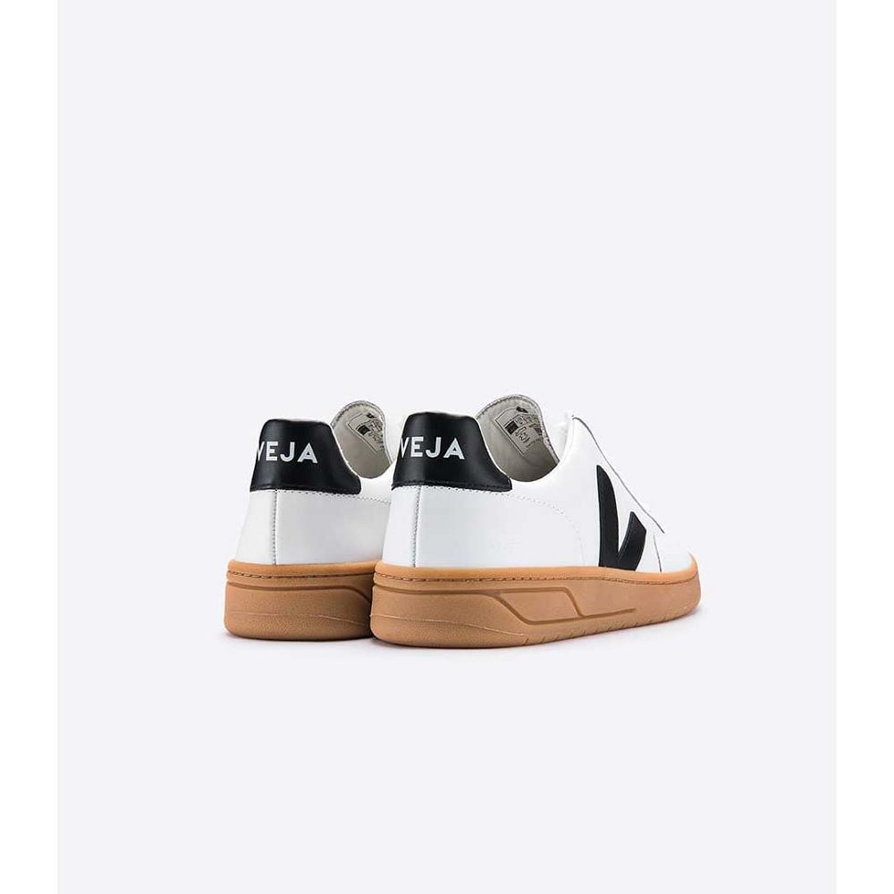 Veja V-12 LEATHER Women's Sneakers White/Black/Beige | CA 670LIS